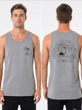 Rip Curl The Search Palm Tree Graphic Tank Top Grey Medium Like New